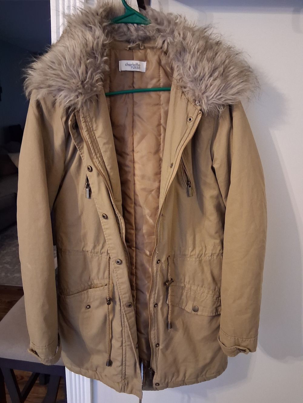 Charlotte Russe Khaki Tan Faux Fur-Trim Parka